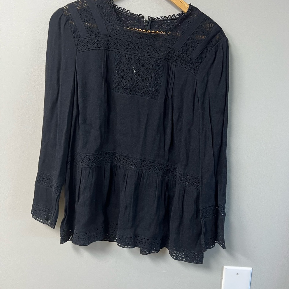 Black Ruffled Bib Collar Blouse